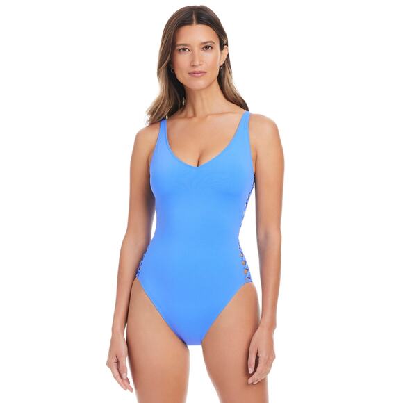 Bleu Rod Beattie Lavoir Bleu Kore Side Lace Down One Piece Swimsuit NEW~NWT!! - Picture 3 of 11